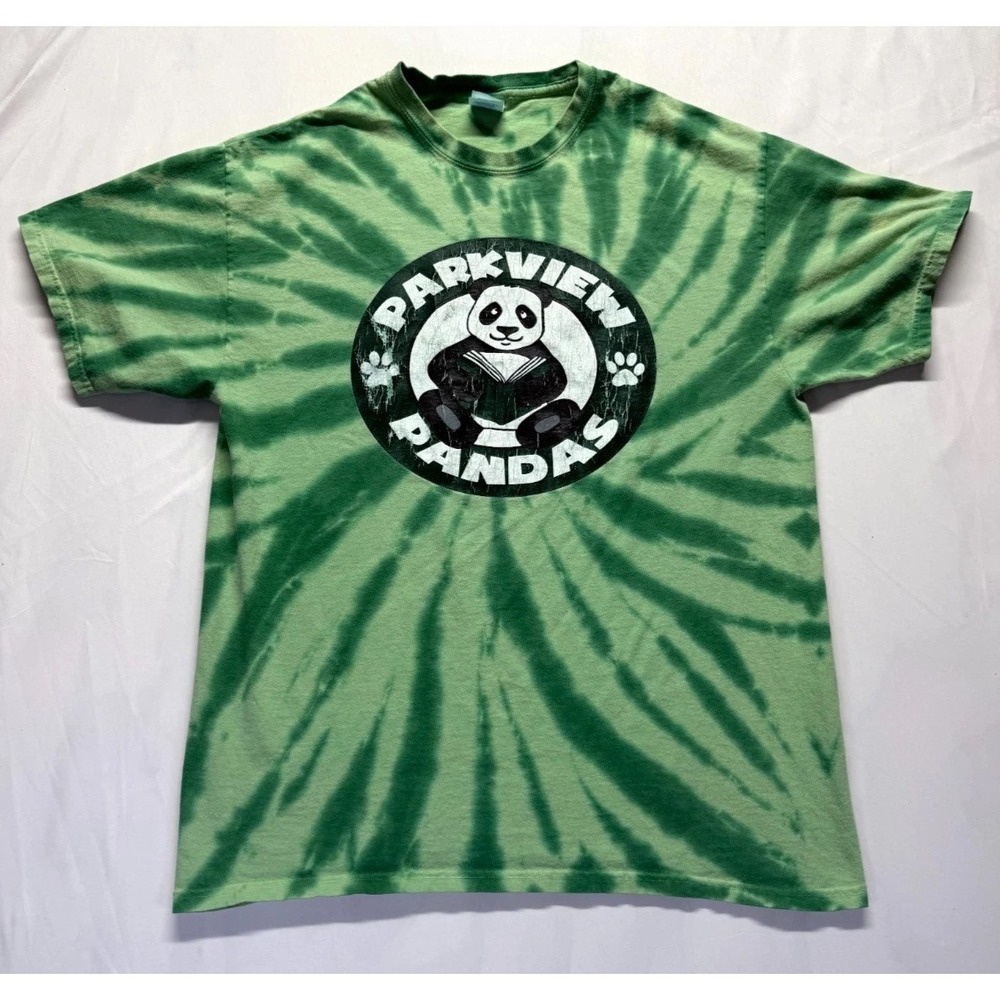 Port & Company T-Shirt Mens Large Green Tie Dye Parkview Pandas School Graphic